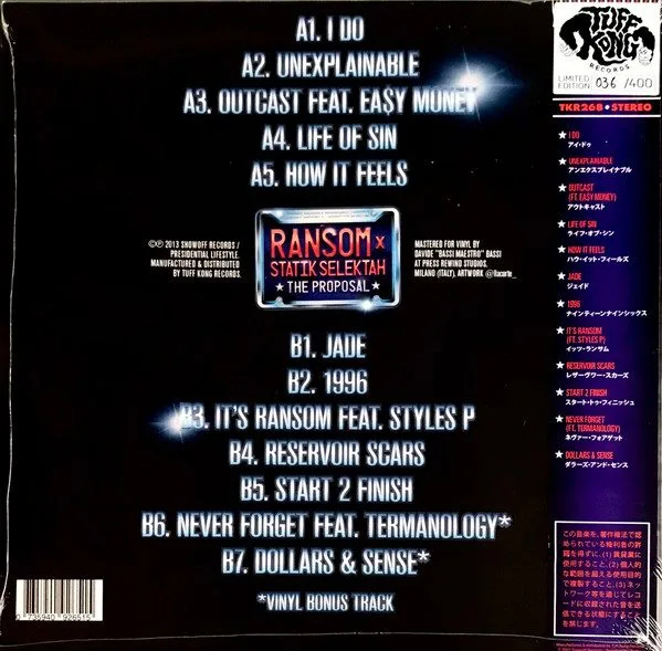 Ransom (5) X Statik Selektah - Ransom (5) X Statik Selektah - The Proposal LP vinyl record cover